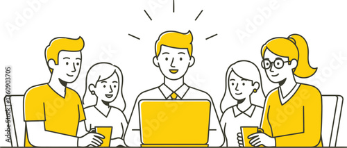 A team having an online conference meeting. vector illustration