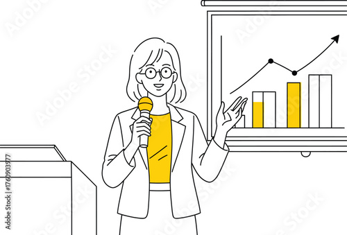 A woman giving a presentation. vector illustration