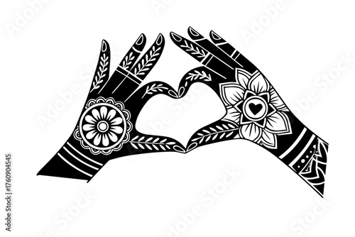love shape hand with henna designed silhouette