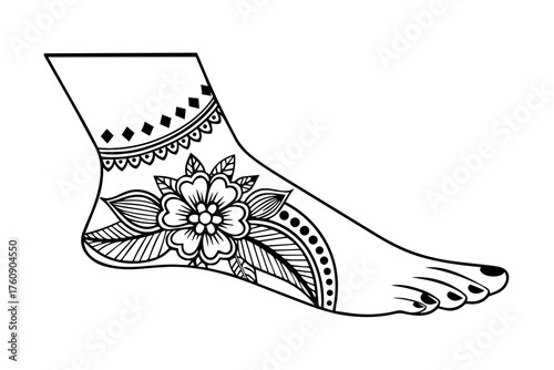 wedding foot henna designed silhouette