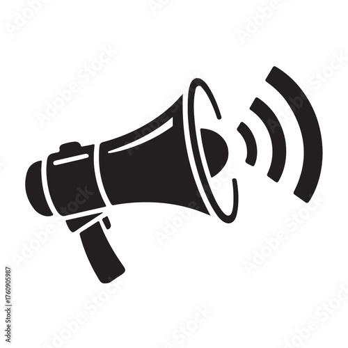 Black megaphone icon with sound waves isolated on white background for announcement or promotion concept design element