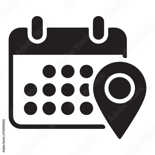 Calendar with location pin marking an event date isolated on white background for reminders and appointments