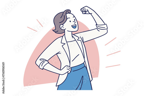 Confident Businesswoman Flexing Arm in Success Pose – Hand Drawn Vector Illustration