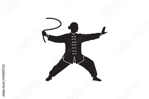 Kung Fu Whip Warrior Silhouette Kung Fu Master Stance Silhouette