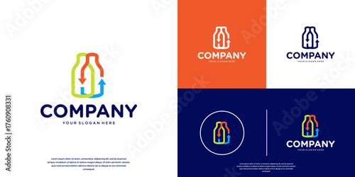 abstract bottle logo, recycling symbol, plastic waste solution, graphic design illustration.