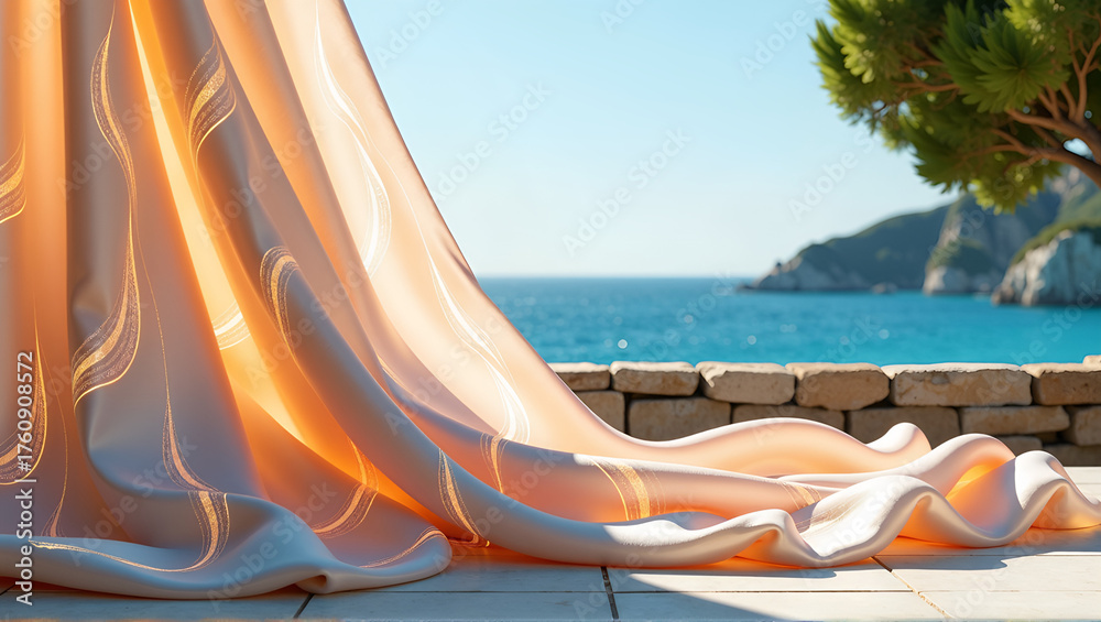 Obraz premium Iridescent Sustainable Silk-Linen Tapestry with Luminous AI-Generated Oceanic Pattern