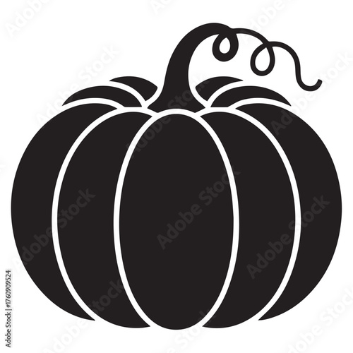 Silhouette of a pumpkin isolated on white background, a symbol of autumn harvest and halloween celebration