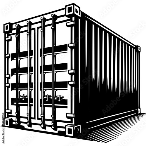 Shipping Container Icon: A monochrome illustration of a shipping container, representing global trade and logistics.