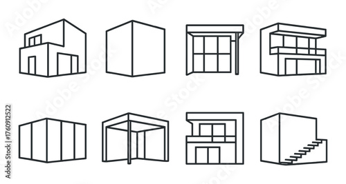 Minimalist house outline wallpaper with eight modern box shapes