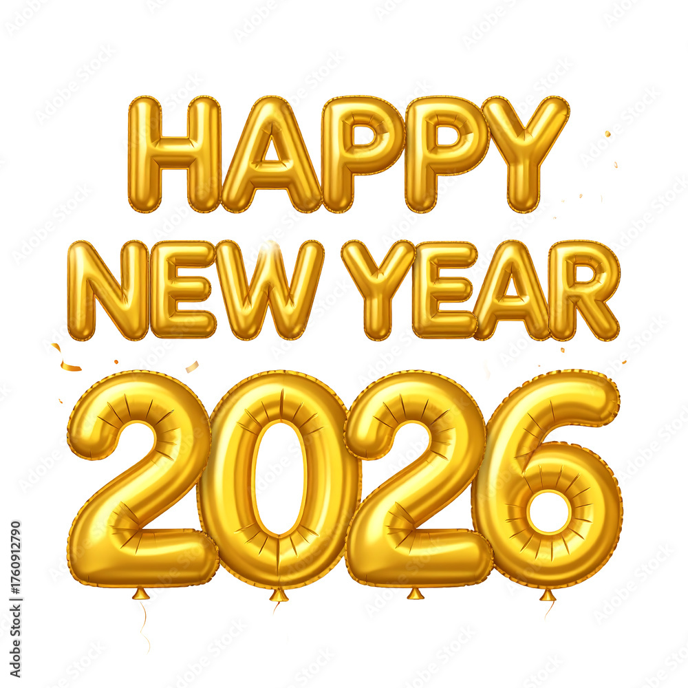 Fototapeta premium Golden New Year 2026 Balloons Celebration on Luxury transparent Background