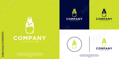 nature conservation logo, with the concept of bottle and leaf waste, environmentally friendly recycling innovation, vector graphic design.
