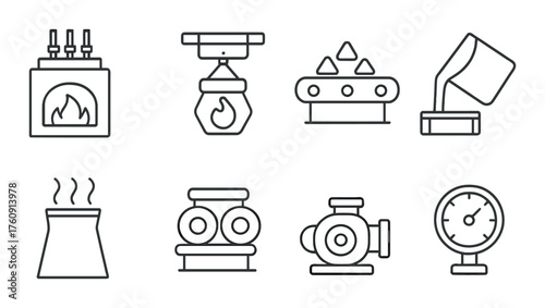 Industrial equipment symbols set on dark background