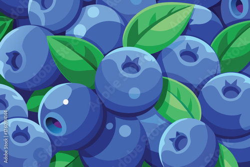 A close up of blueberries with green leaves