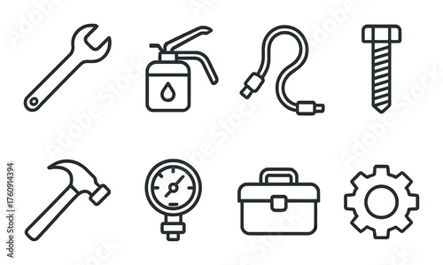 Set of mechanical tool icons on black background