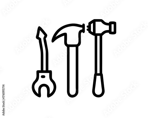 Various construction tools, including hammer
