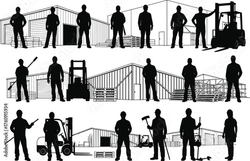 Warehouse Construction Worker Forklift Tools Pallet Building Industry Labor Equipment Safety Logistics Manufacturing Engineering Architecture Project Operation