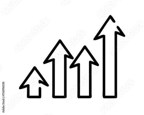 Line art illustration of four upward arrows