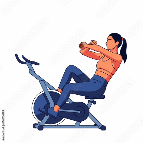 Woman Engaged in Intense Indoor Cycling Workout on Stationary Bike.