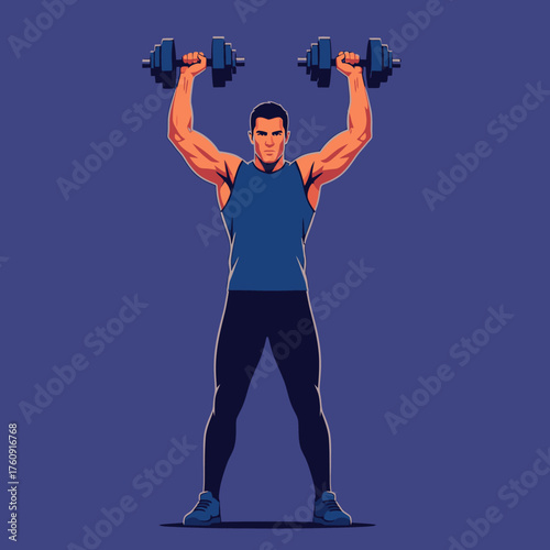 Man lifting dumbbells overhead for shoulder workout.