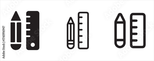 Sleek pencil and ruler icon set for modern design projects, school illustrations, and educational content creation for your brand, product, or service