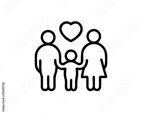 Family with heart symbol, representing love and unity