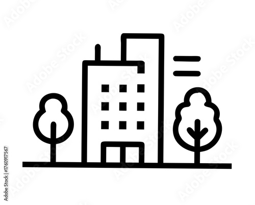 City building with trees for urban development