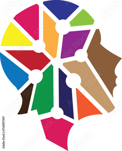 Abstract Illustration Of Human Head With Colorful Connections