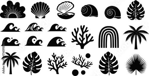 Vector icons in simple floral wavy and doodle style. Sun, flowers and plants, floral botanic design templates, modern art prints, surface design. EPS version.