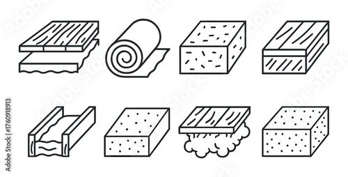 Various building insulation types and materials showcasing textures and structures