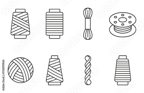 Monochrome thread and yarn icon set on metallic background
