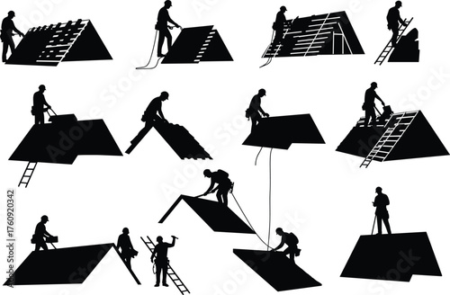 Roofing, Construction, Silhouette, Workers, Pitched, 