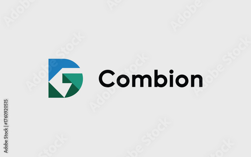 Modern minimalist logo design for combion with abstract geometric letter d and text