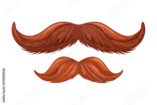 Detailed brown handlebar mustache and beard isolated on transparent background. Curly stylish beard with mustache isolated on white background. vector icon 