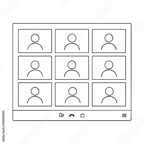 Online meeting interface showing multiple participants in a grid layout isolated on white background