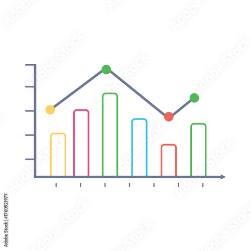 Business bar and line chart showing growth trends and data analysis performance vector