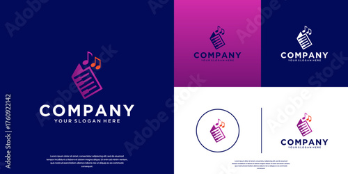 minimalist music education logo, performance, entertainment, vector design template.