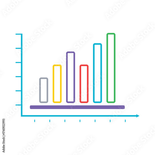 Business bar chart showing upward trend with colorful bars and axis indicators vector