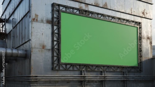 Industrial Building with Large Green Screen Billboard for Advertising