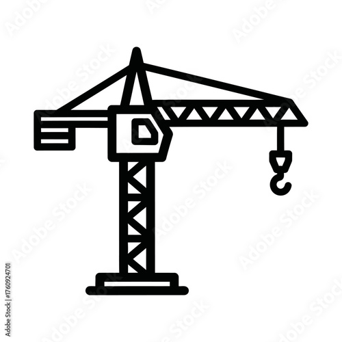 Industrial Construction Tower Crane Outline Icon with Geometric Details