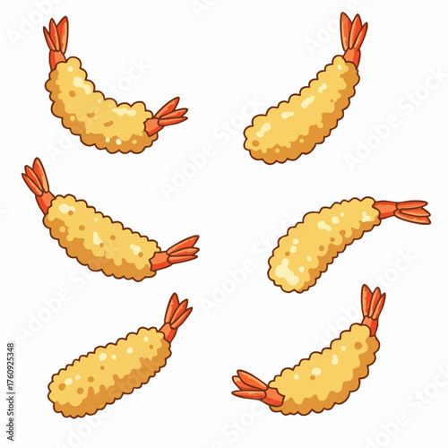 Cute Cartoon Delicious Crispy Fried Shrimp Tempura Asian Food Illustration