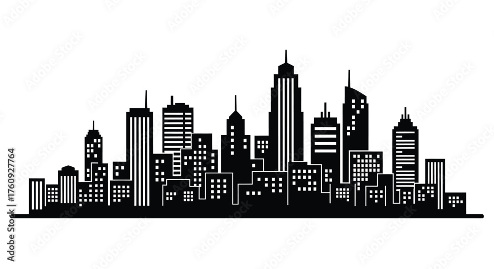 Obraz premium Vactor illustration of silhouette of a city skyline with tall buildings