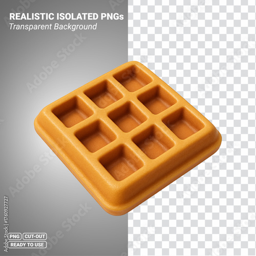 Classic Belgian Waffle Square Golden Breakfast Pastry Transparent PNG file ready to be used.