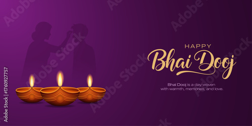 Bhai Dooj. silhouette with diyas. Bhai Dooj Banner. creative design. Bhai Dooj Sale.