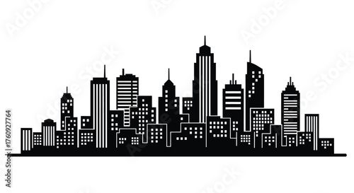 Vactor illustration of silhouette of a city skyline with tall buildings