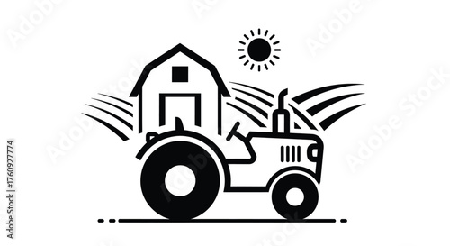Vactor illustration of farm scene with tractor and barn for design