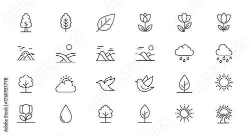 Vactor illustration of set of nature icons for design and decoration