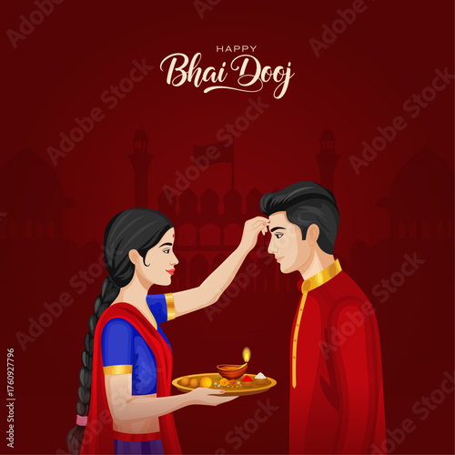 Bhai Dooj. ritual with the Red Fort. Bhai Dooj Sale. And. Bhai Dooj Poster.