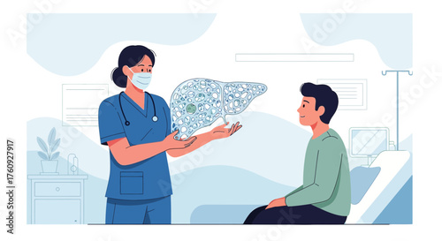 Nurse Explaining Liver Cirrhosis to Patient: Healthcare Illustration with Disease Awareness and
