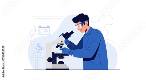 Scientist examining sample under microscope, concept of science and research in a laboratory