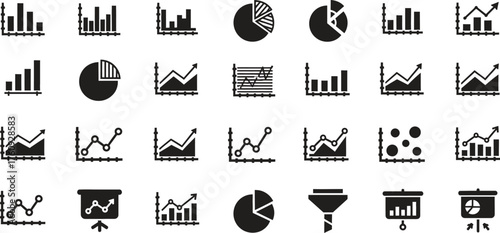 Collection of different types of business charts and diagrams vector illustration
